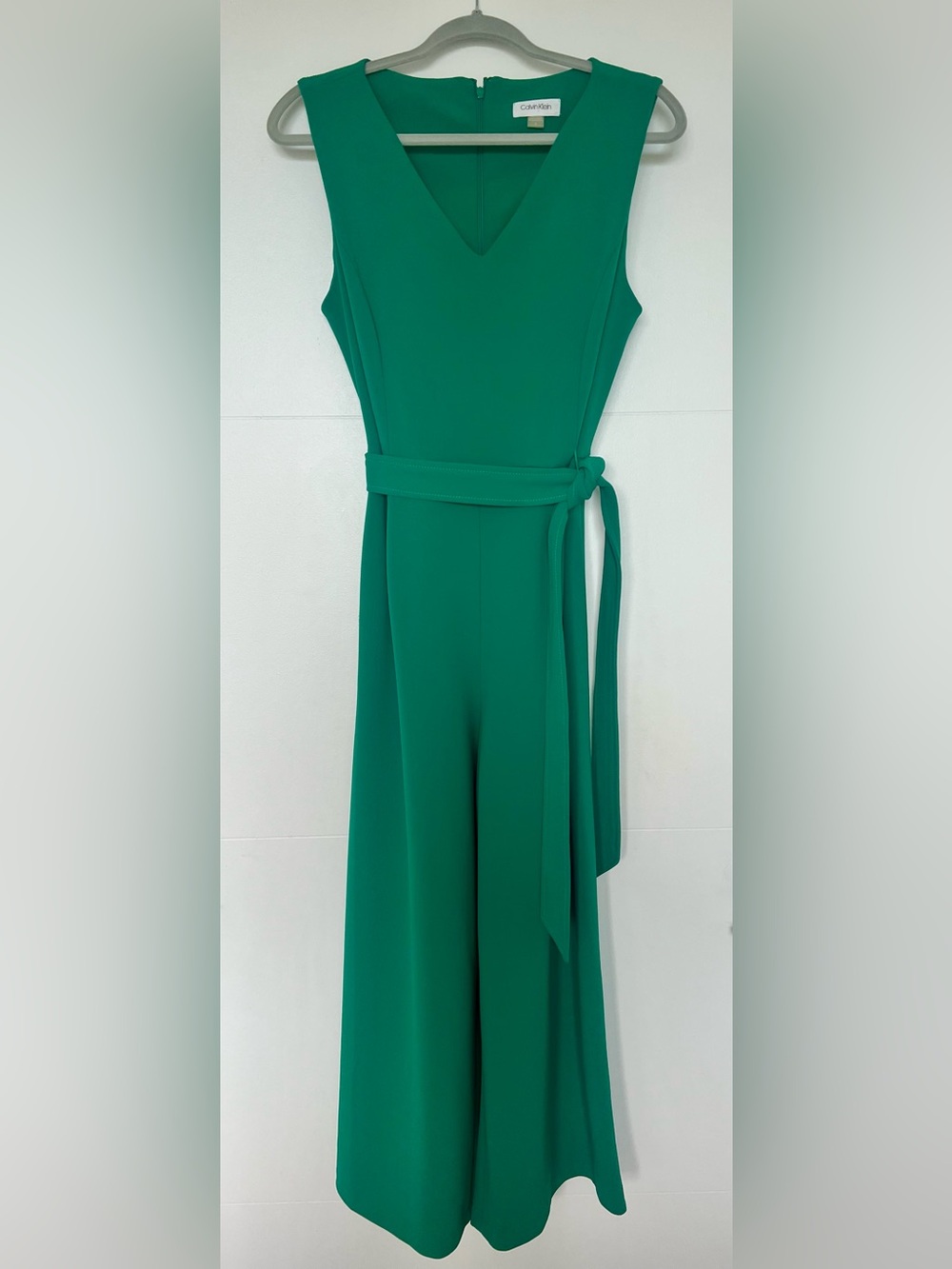 Calvin Klein Emerald Green Sleeveless Belted Wide Legged Jumpsuit Size 8